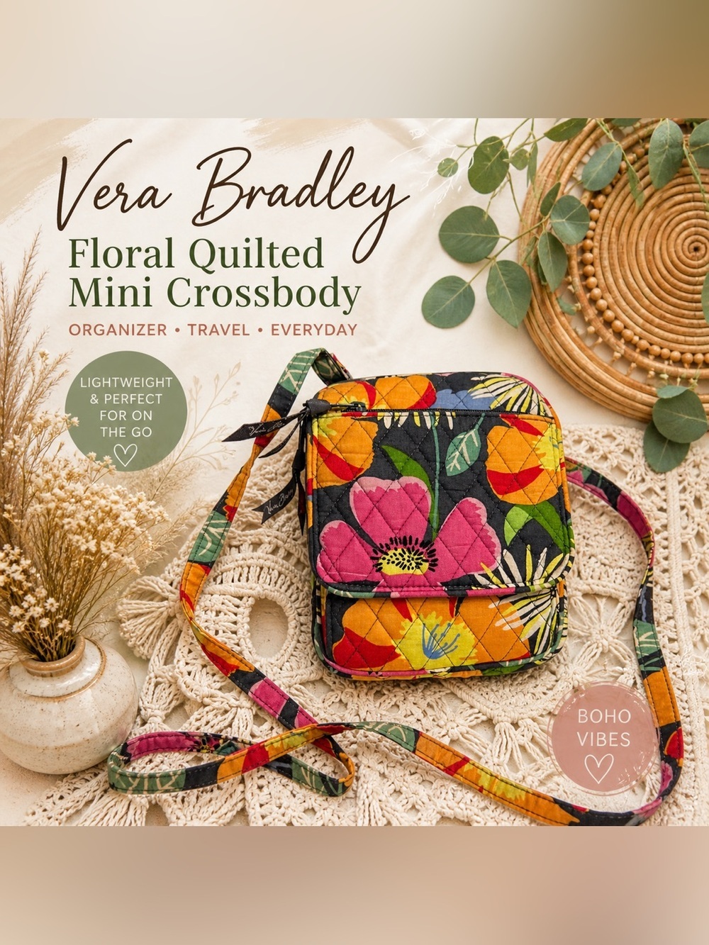 Vera Bradley Jazzy Bloom Quilted Mini Crossbody Bag. Retired Pattern